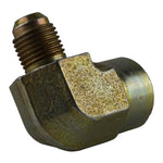 Back view of a 90-degree hydraulic elbow with a 9/16 JIC connection and 1/2 NPT thread. The fitting's rugged, metallic surface is designed for high-pressure hydraulic applications, ensuring durability and reliable performance