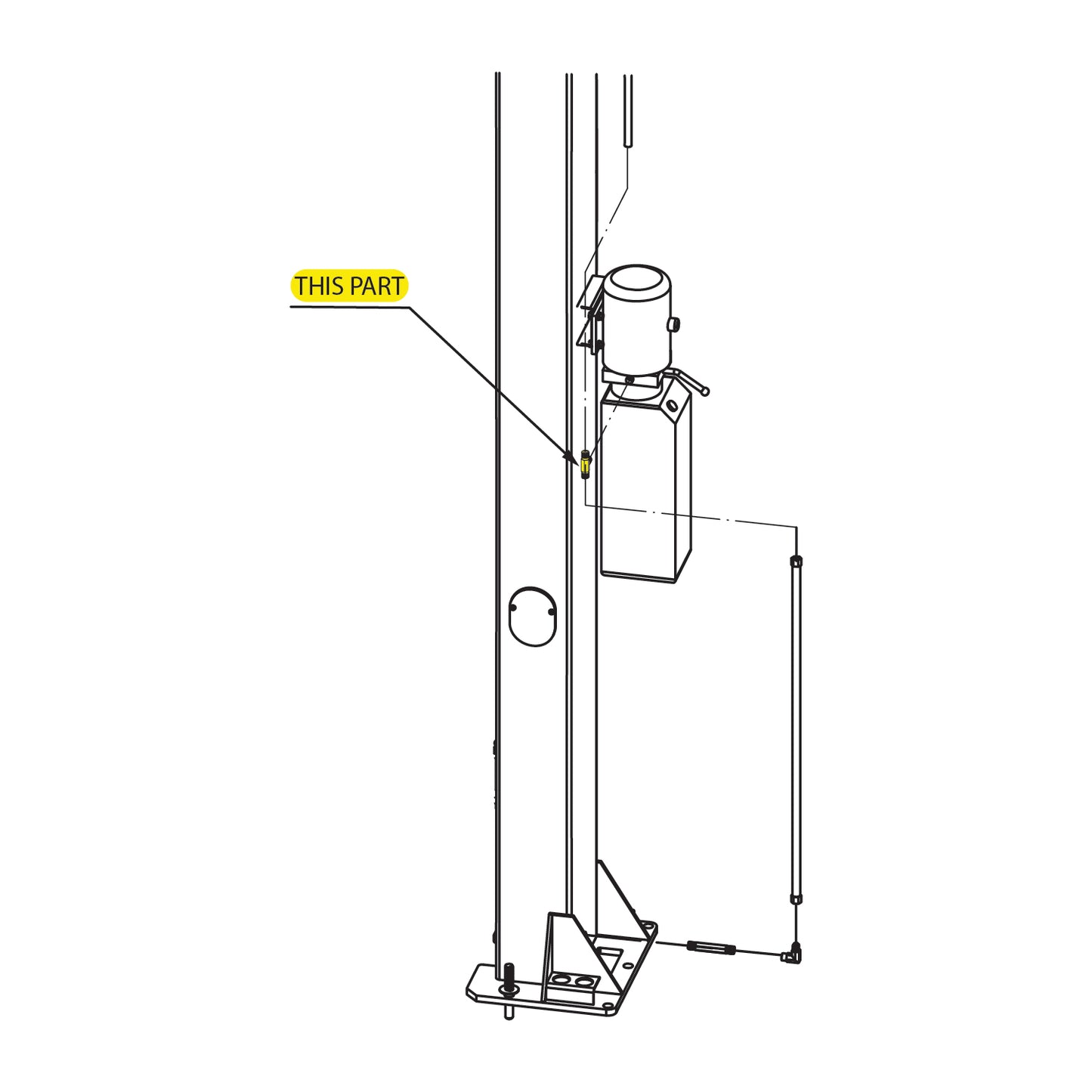 2D drawing of 30400-9051YZ showing where its placed or the location on the TL4.0OHDI Mr. Fan - MF 4.0 Ton 2 Post Overhead Hoist