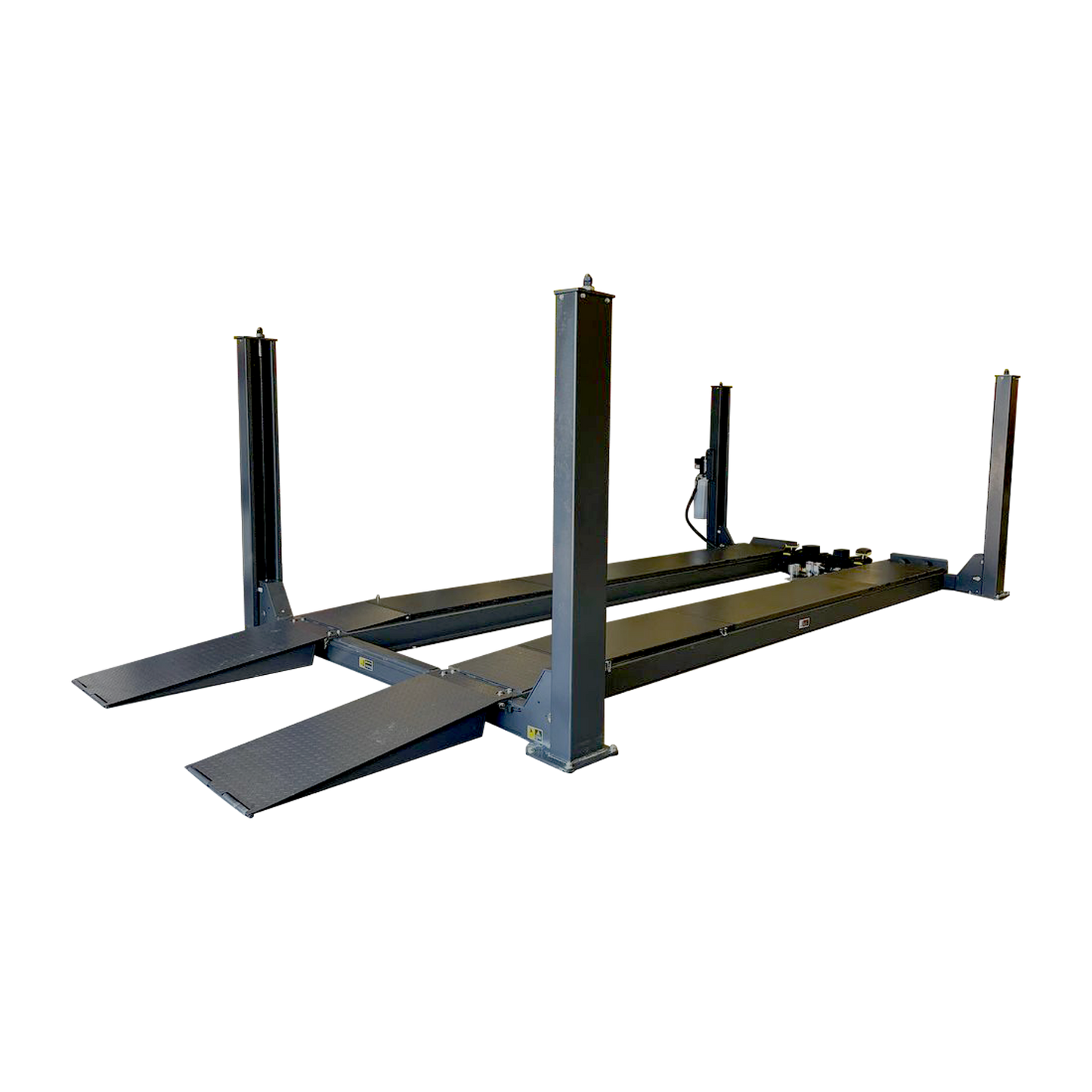 Grey four-post hoist with drive on ramps - 4 Post Wheel Alignment Hoist - 8.0 Ton | TLD8.0WH