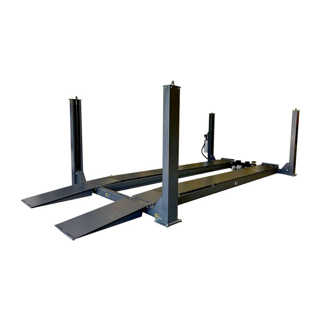 Grey four-post hoist with drive on ramps - 4 Post Wheel Alignment Hoist - 8.0 Ton | TLD8.0WH