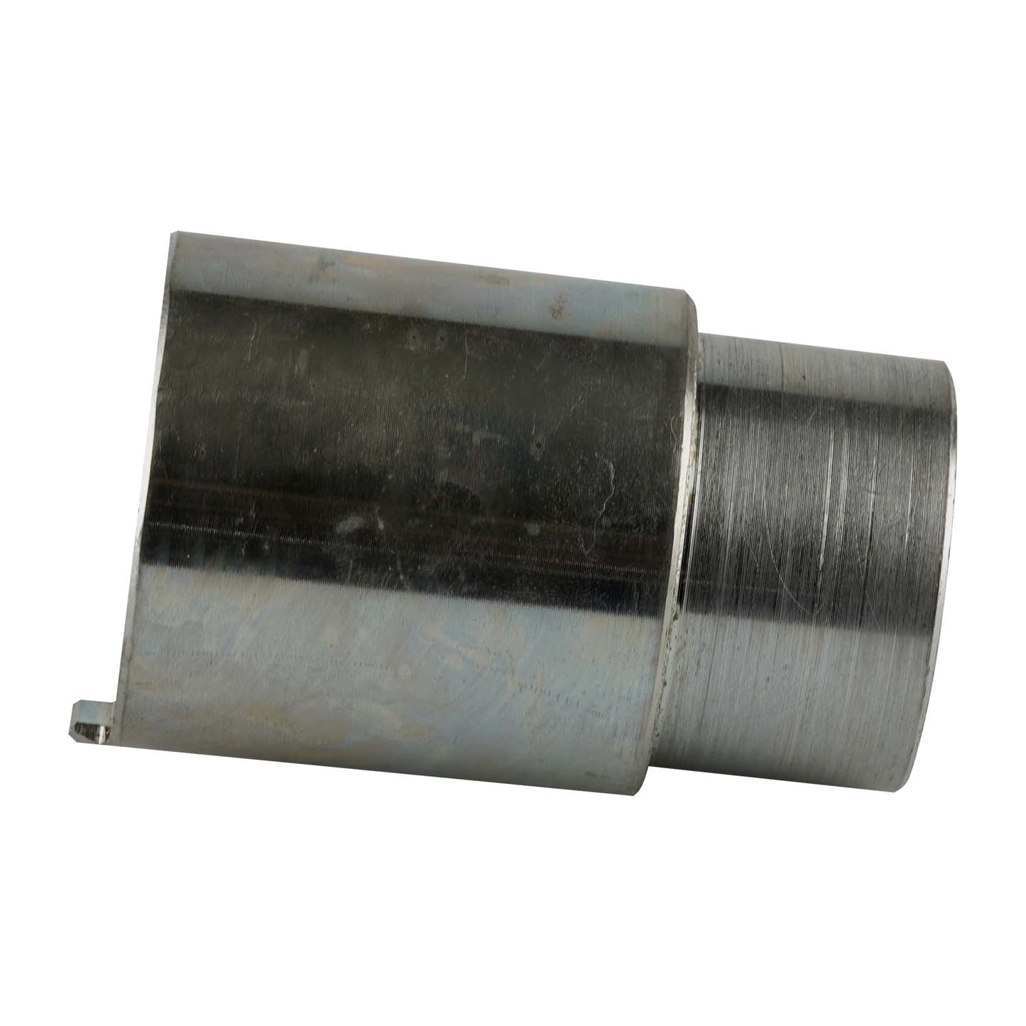 This image shows a cylindrical metal adapter sleeve with a smooth, reflective surface. The sleeve appears to have a notch or groove near one end, possibly for fitting or securing into a hoist or lifting system. The adapter is likely used in conjunction with other components to provide a stable connection, and its clean design indicates precision manufacturing for hoist systems.