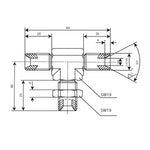 2D Drawing of the 615006003 Hydraulic Fitting T Piece, with diameters and measurements