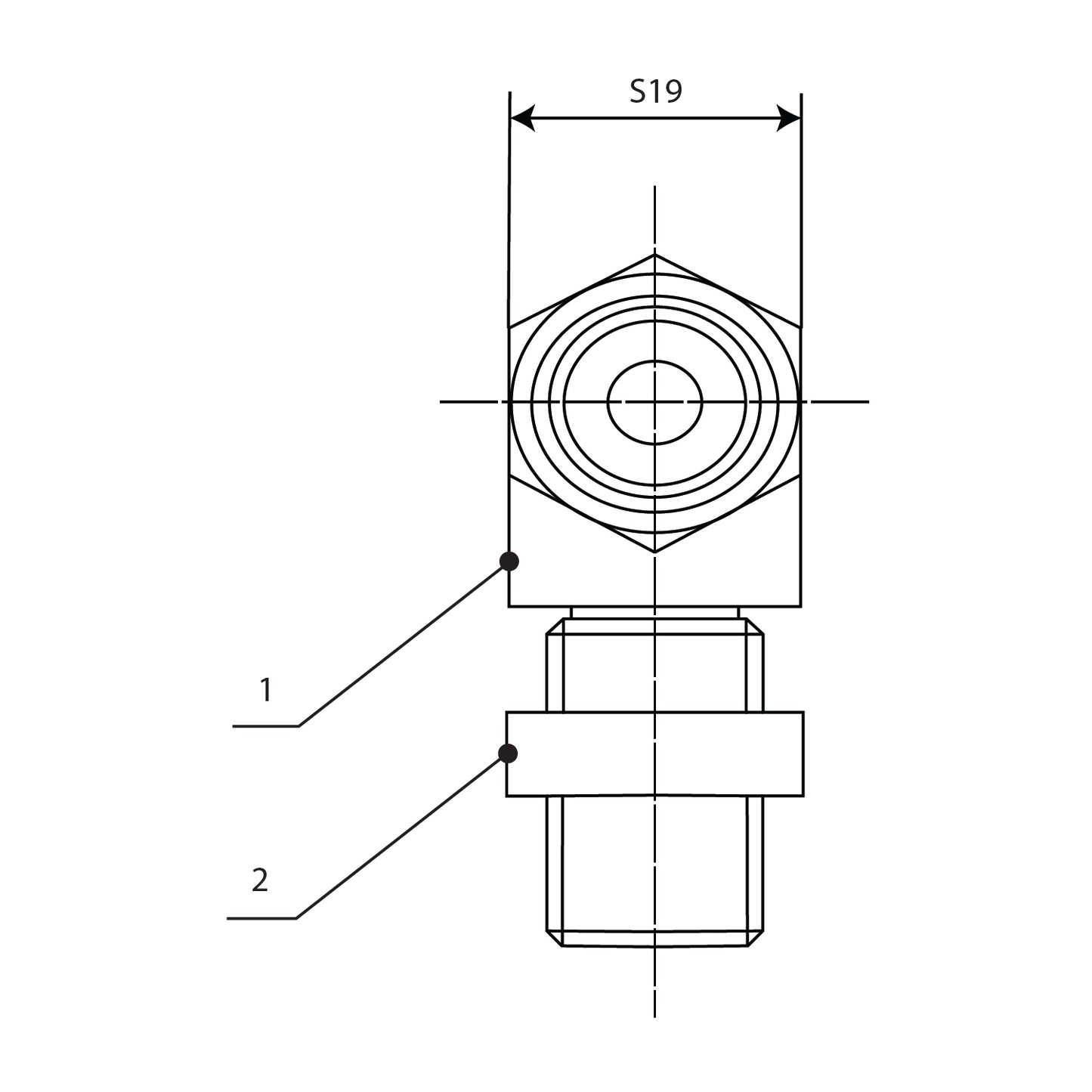 2D side view Drawing of the 615006003 Hydraulic Fitting T Piece