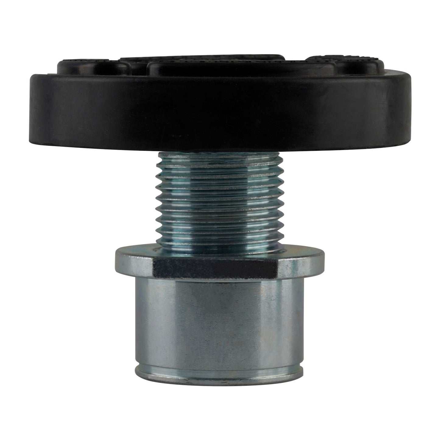 Screw pad for 2 post hoists with silver screw and a black rubber pad on top