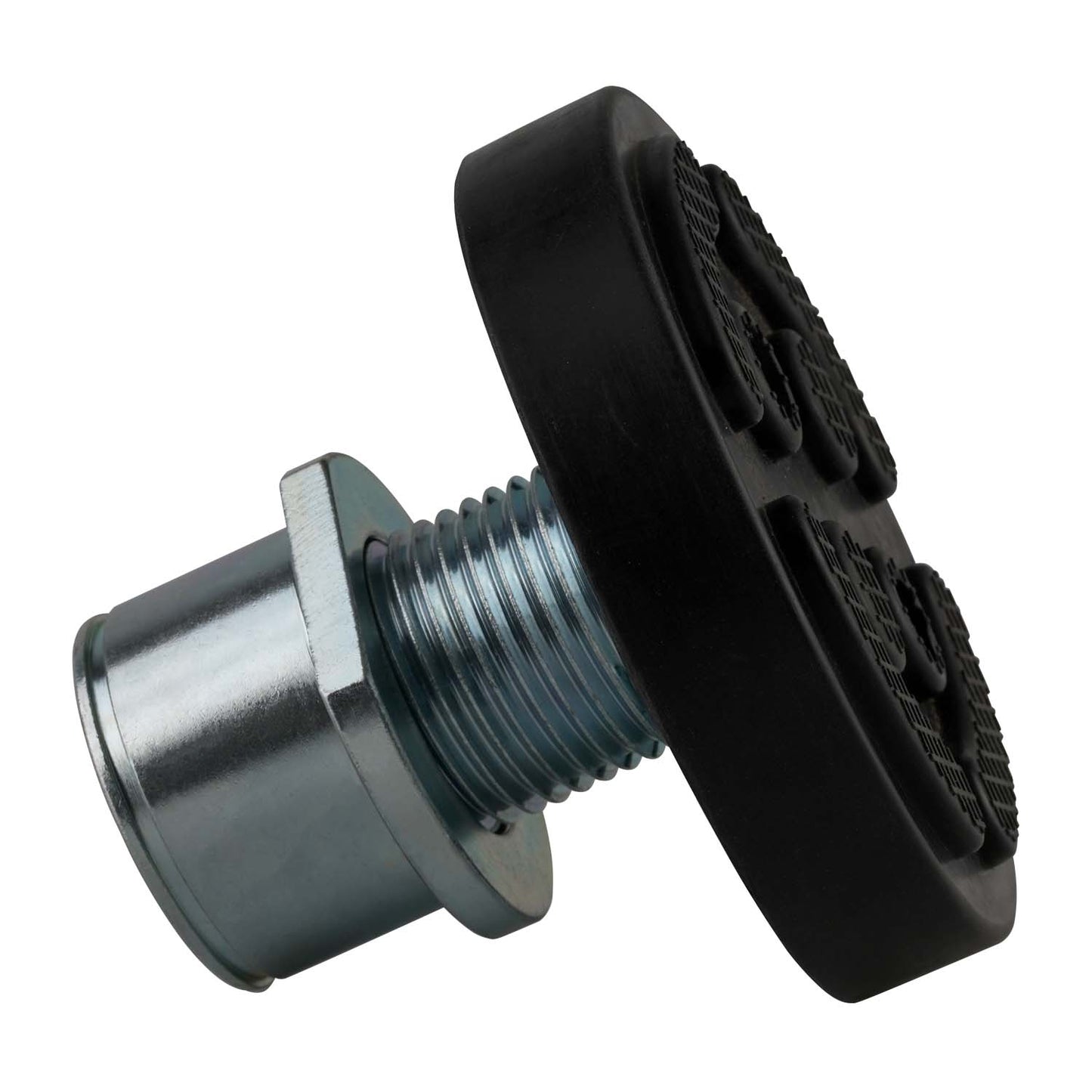 An angled close up view of a screw pad for 2 post car hoists