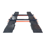 EAE Scissor Lift with SUV/4WD Adapter, featuring adjustable screw pads and extended ramps designed for securely lifting larger vehicles with even weight distribution across the platforms.