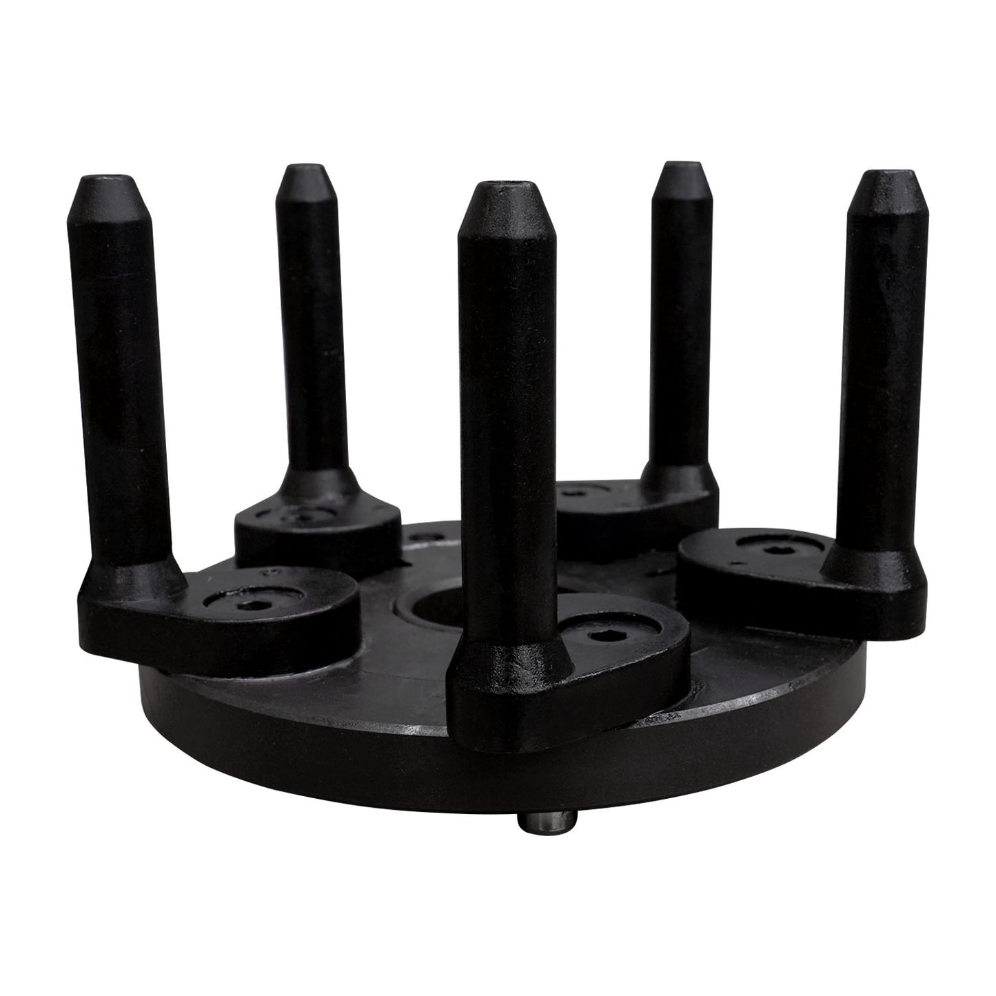 Black cone-type centering adapter used on the BD-18 for balancing large wheels; ideal for rigid or deep-centered rims.