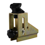 Close-up of a single Standard Motorcycle Adapter for tyre changers, featuring a sturdy metal frame with a black plastic clamp on top and an adjustable knob on the side.