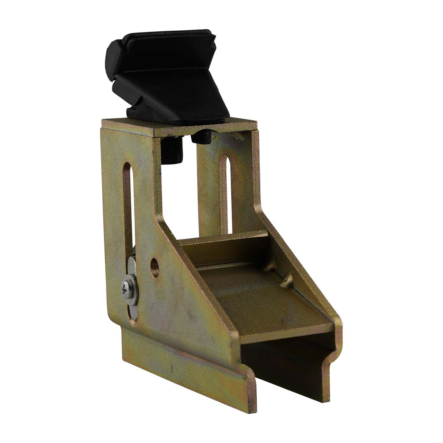 Single Standard Motorcycle Adapter for tyre changers, constructed with a robust metal body and featuring a black plastic clamp at the top for secure wheel grip.