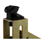 Close-up view of the Standard Motorcycle Adapter for tyre changers, highlighting the black plastic clamp and sturdy metal frame.