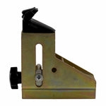 Side view of the Standard Motorcycle Adapter for tyre changers, showcasing the metal frame, adjustable black knob, and top clamp designed to hold motorcycle wheels sized 14 to 25 inches.