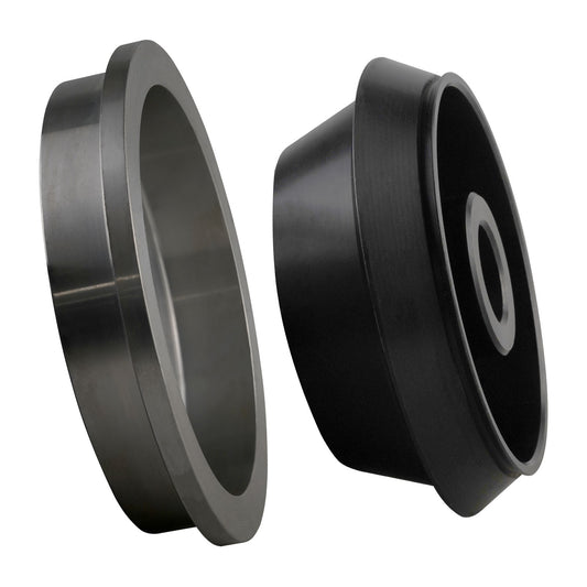 Cone Kit for wheel balancers featuring two precision-engineered metal cones, one with a polished silver finish and the other with a durable black coating.