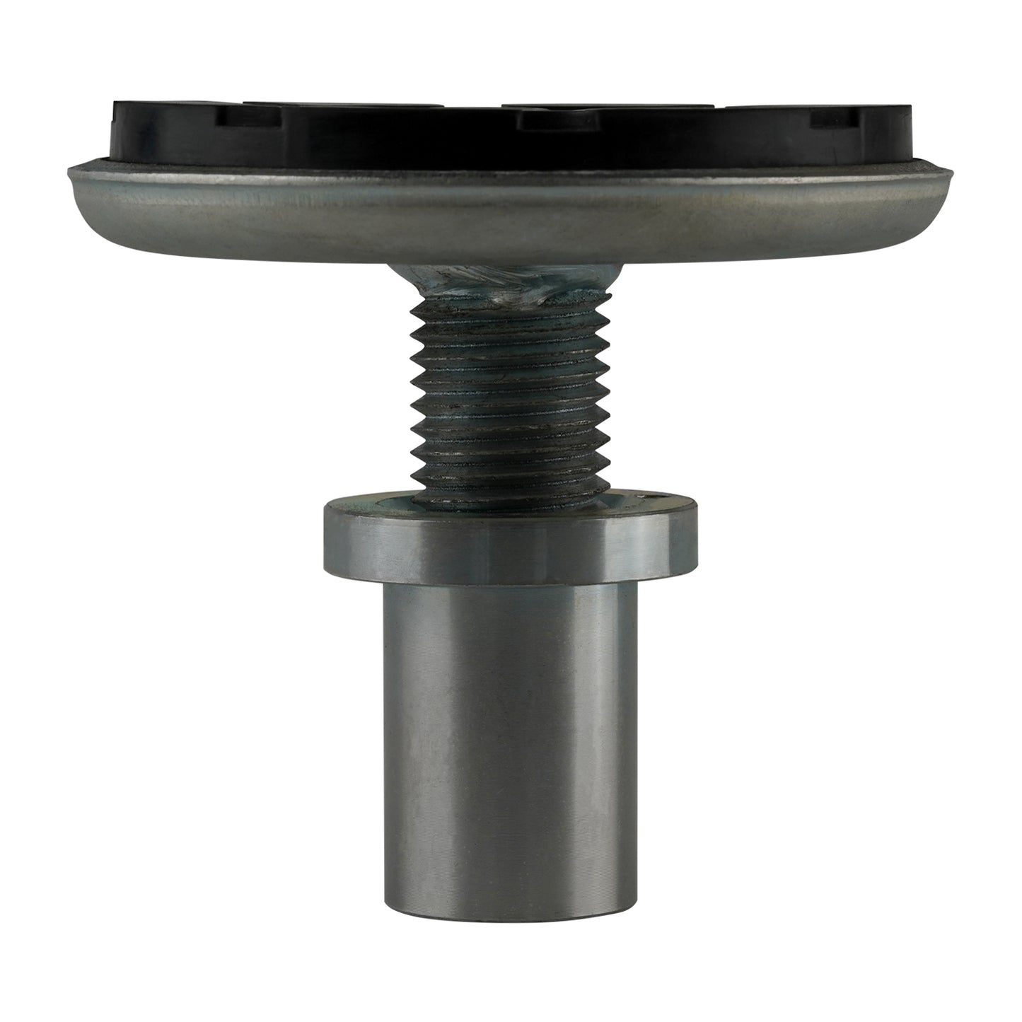 Drop-in screw pad with a threaded metal shaft and a cylindrical base. The pad is extended to full height.