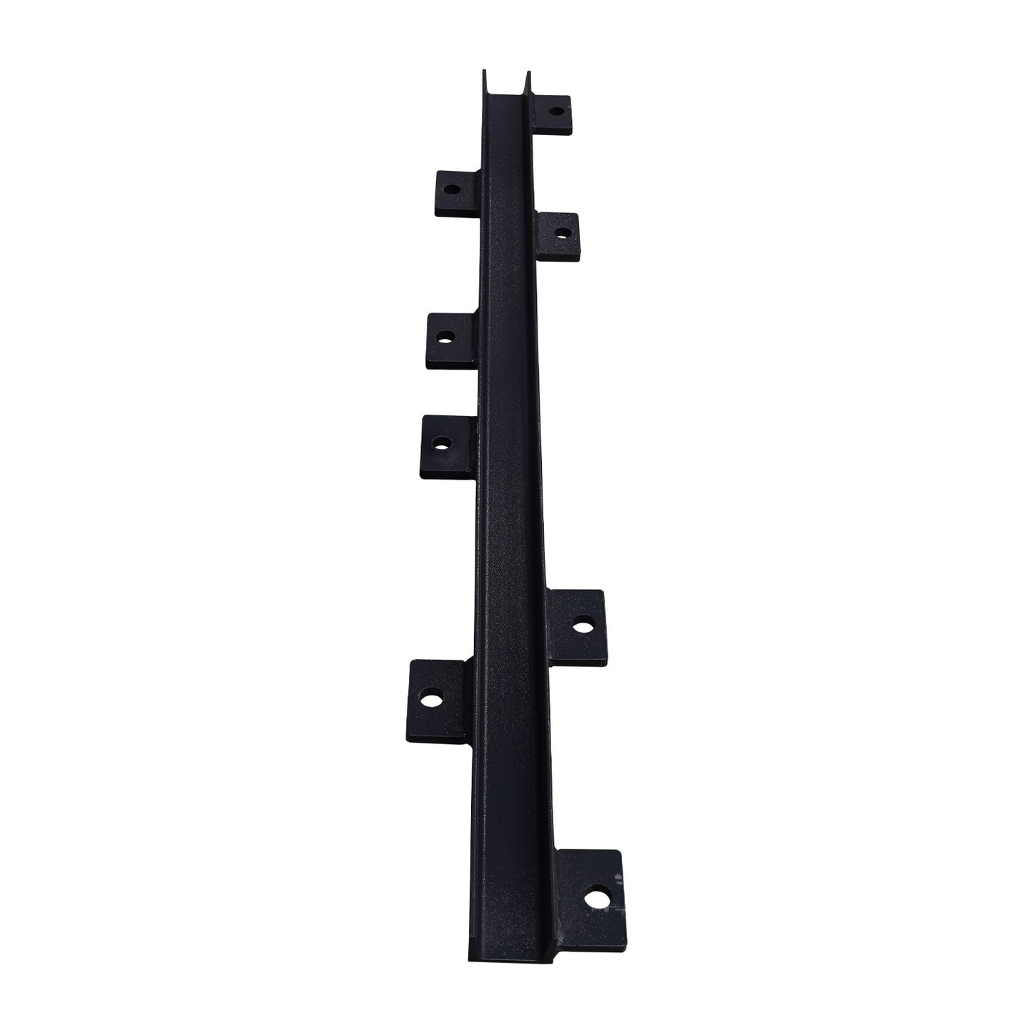 Vertical black column support kit with a series of evenly spaced mounting holes on a concrete floor background. - Column Support Kit
