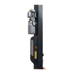 Close-up side view of a 2 post car hoist column featuring a hydraulic motor and control panel, used for lifting vehicles in professional automotive garages. - 2 Post Hoist – Low Profile Arms 85mm – Clear Floor – 4.2 Ton | EE-62C.42.T.LPA