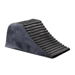 A black rubber wheel chocks with ribbed surfaces, designed to prevent vehicle movement during maintenance or parking. The chocks feature a sturdy, durable construction for securing tires