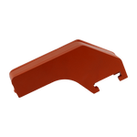 An orange mobile scissor lift cradle adapter with a curved design and cut-out handles, essential for stabilizing and mobilizing an automotive scissor lift