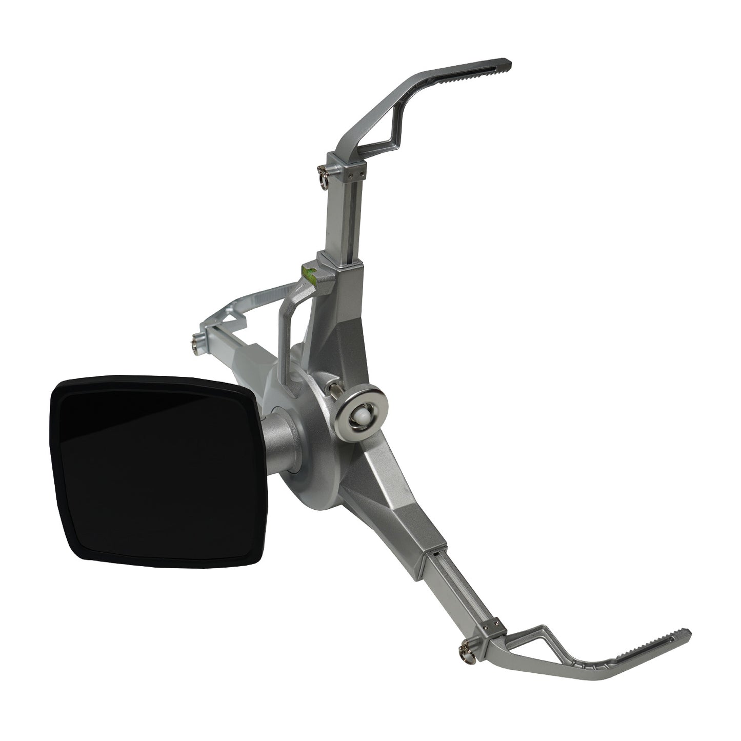 Close-up of a vehicle alignment sensor arm from the PowerLift PLA-881S system, featuring a silver metallic structure, precise engineering, and a black sensor plate.