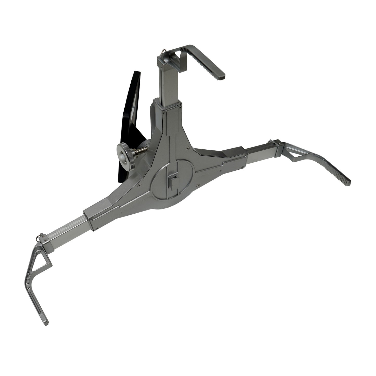 Rear view of a vehicle alignment sensor arm from the PowerLift PLA-881S system, showcasing its durable silver metallic design, adjustable components.