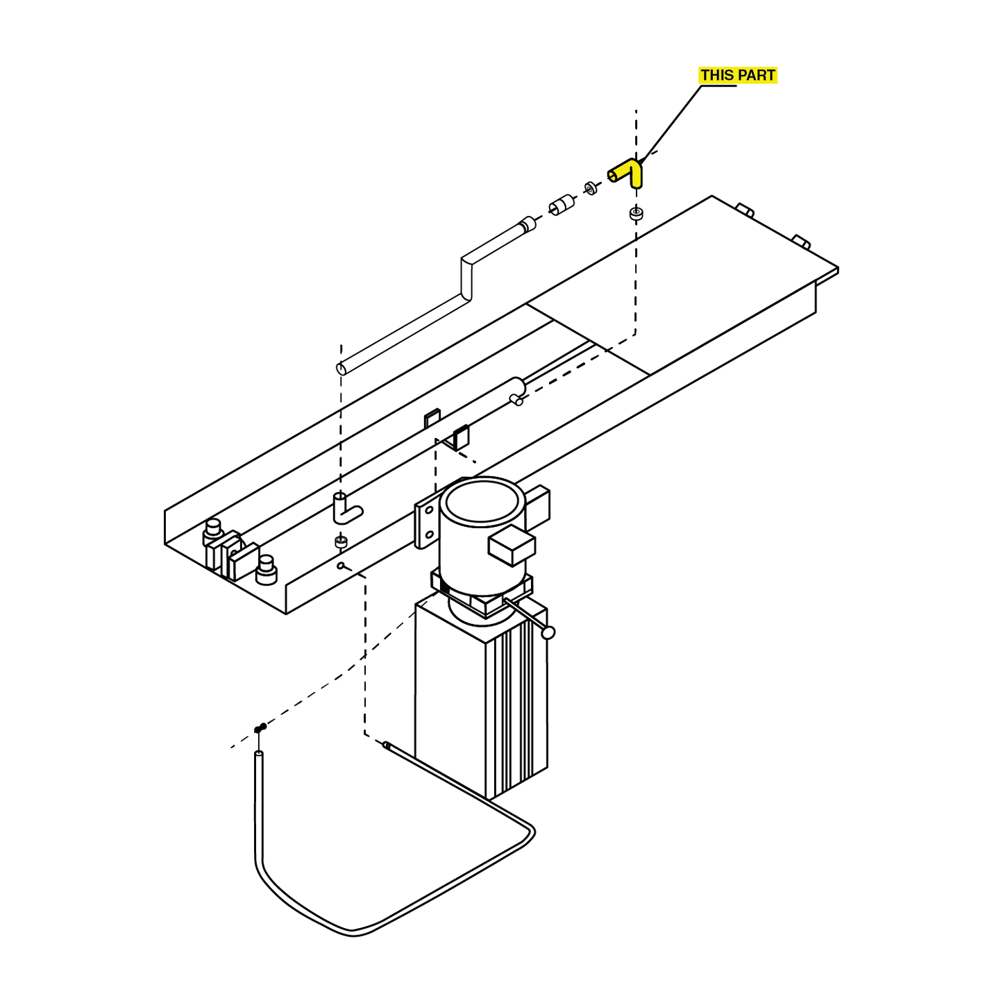 A 2D Drawing of PP8H-088 90 Degree Ram To Hose Fitting, showing where it is placed or located at the TL3.6PH-H (PP8H) 4 post hoist