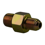 Close-up diagonal view of a straight anti-burst fitting with a gold-colored hexagonal body and threaded ends. - Straight Anti Burst Fitting