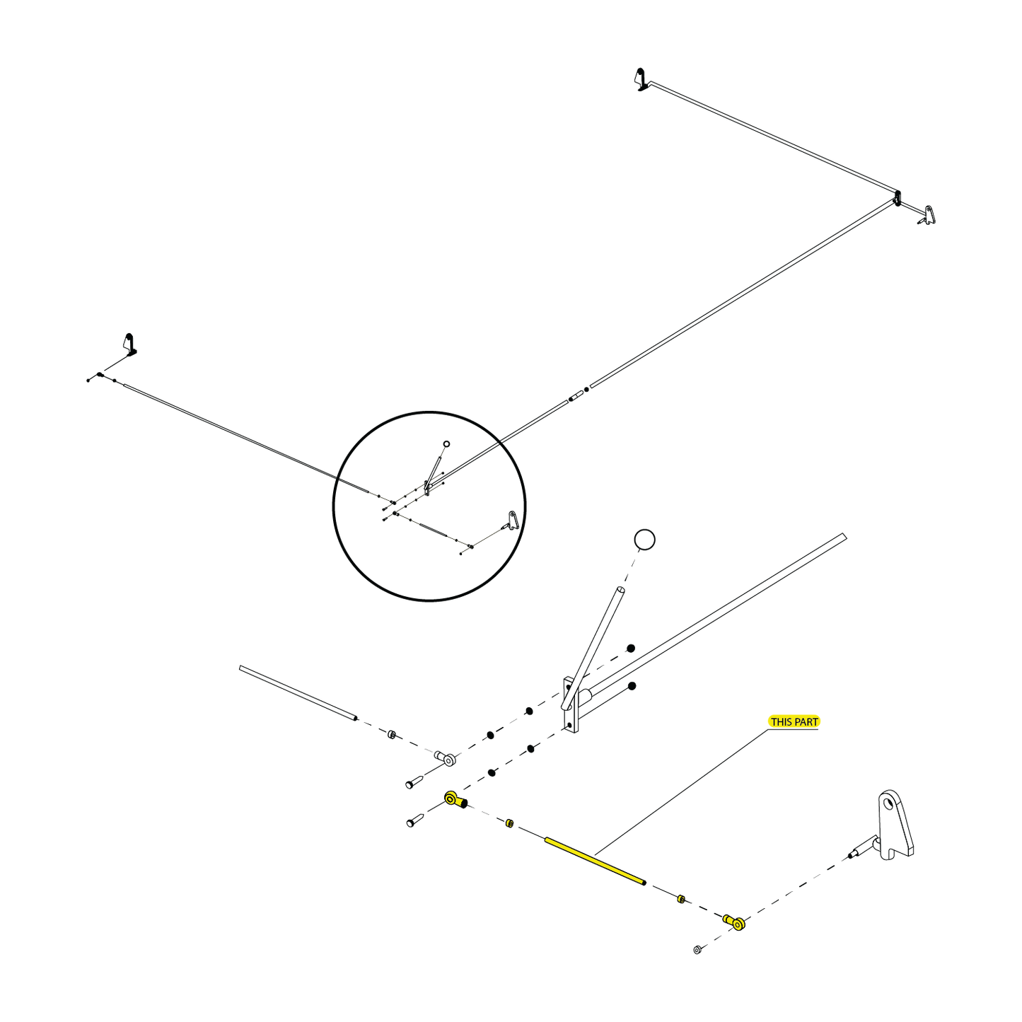 2d Drawing of the PP8S-79 - Lock Link Rod (Short) showing where the part is placed or located in the TL3.6PH-S
TL3.6PH-H 4 post parking hoist