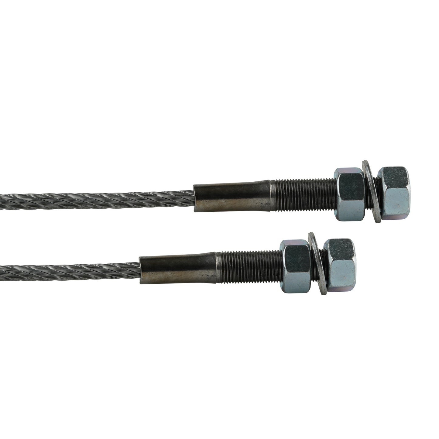 This image shows two close-up views of the hoist cable, focusing on the threaded ends of the cable. The M19 threads, along with the accompanying nuts and washers, are clearly visible, providing a secure attachment point for installation.