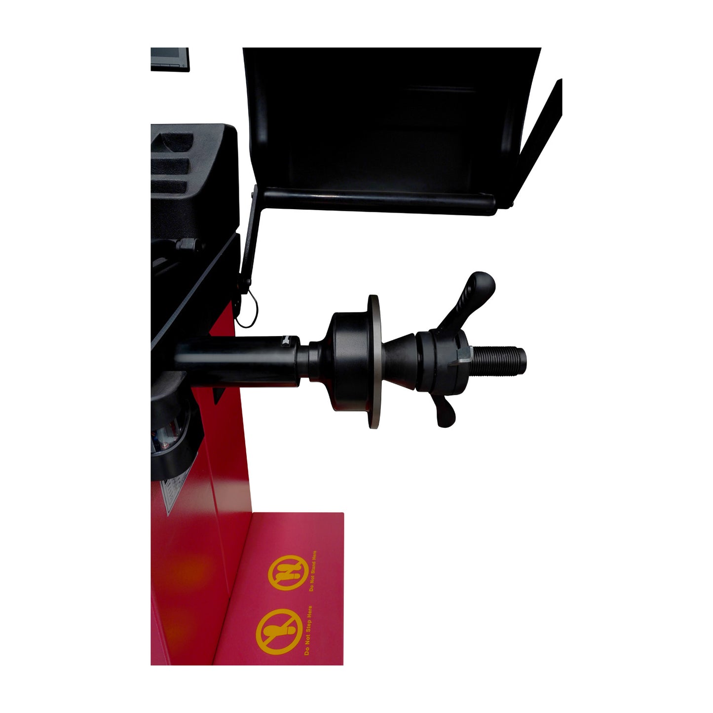 COSENG SP766NLW magnetic levitation wheel balancer with protective hood closed – advanced tyre balancing machine for workshops and auto service centers.
