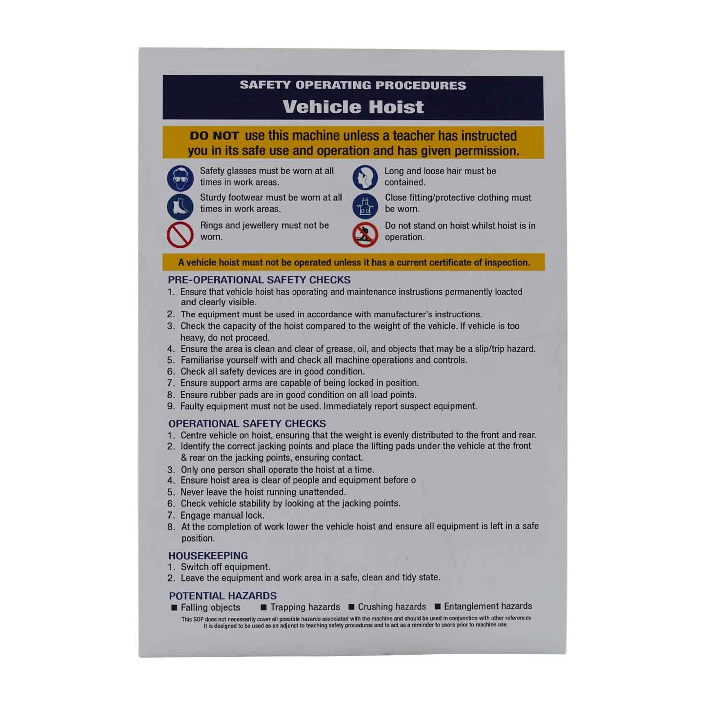 Vehicle Hoist Safety Check & Maintenance Log Book back cover