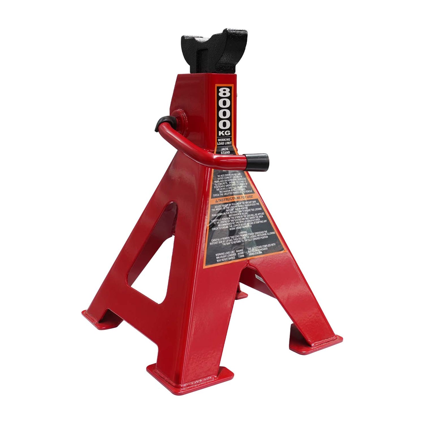 Red car jack with black handle on a white background