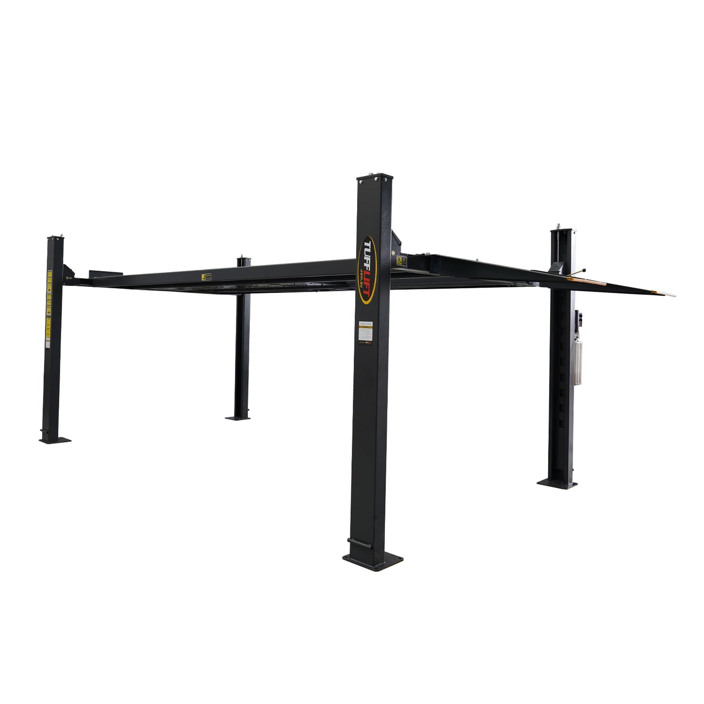 4 post hoist with platforms raised to full height