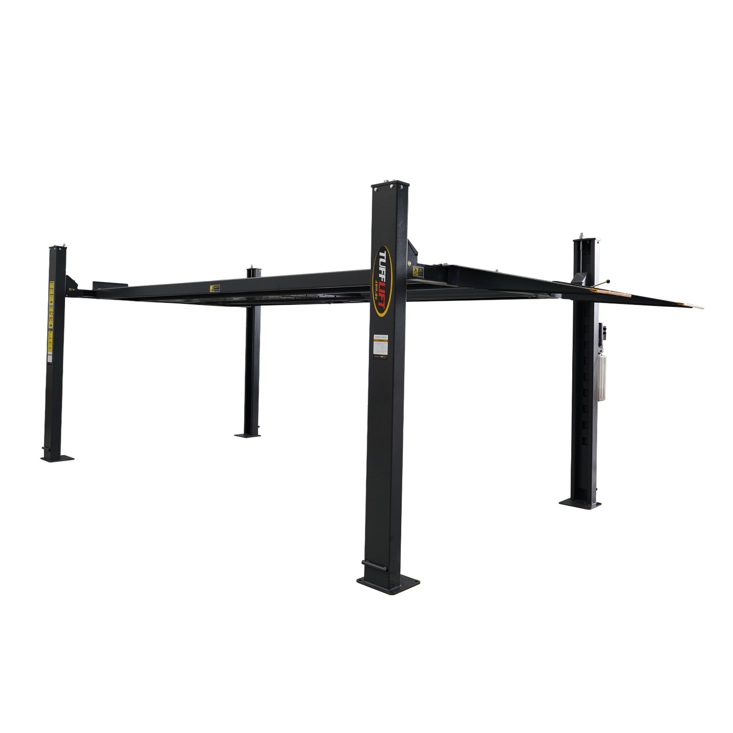 4 post hoist with platforms raised to full height