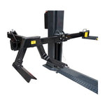 Close-up of the heavy-duty adjustable arms on a 2 post car hoist, designed for secure and accurate vehicle lifting in an automotive workshop. - 2 Post Car Hoist Baseplate - 4 Ton - Turflift | TLG4.0BP