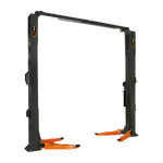 Freestanding 2 post car hoist with a dark grey frame and orange adjustable arms, designed for efficient vehicle lifting in automotive workshops. - 2 Post Hoist Clear Floor - 4 Ton | TLR4.0OH