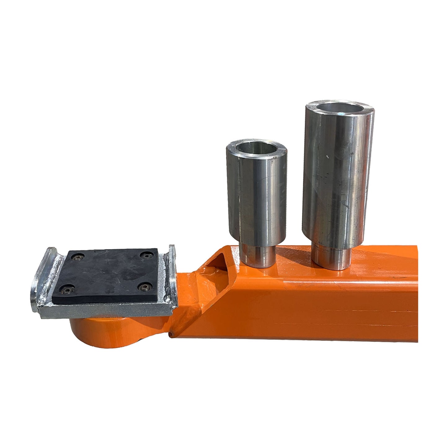 Close-up of the adjustable arm pads and lifting adapters on a 2 post car hoist, highlighting the durable construction and precise adjustment capabilities - 2 Post Hoist Clear Floor - 5.5 Ton | TLV5.5OH
