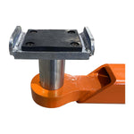 Close-up of an adjustable arm and adapter on a 2 post car hoist, showcasing the durable rubber pad and solid metal construction for secure vehicle lifting. - 2 Post Hoist Clear Floor - 5.5 Ton | TLV5.5OH