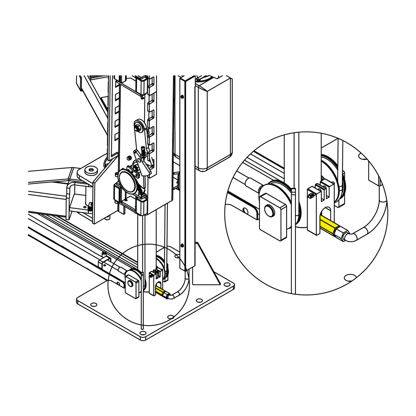 2d Drawing of the Straight Fitting showing where it is placed or located at the TLD4.0BP 2 Post Car Hoist
