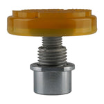 Close-up of a yellow pad for a two post car hoist, featuring a threaded metal base for secure attachment. - 2 Post Car Hoist - Low Profile Arms 85mm - Clear Floor - 4 Ton | EE-C9LPA