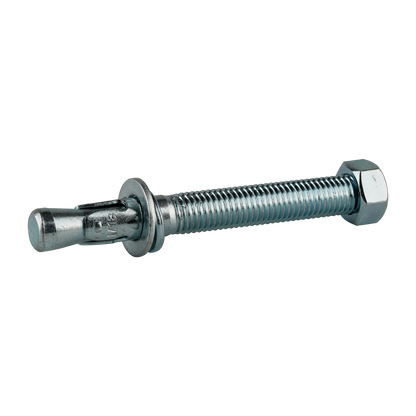 This image shows an EAE wedge anchor bolt, size M18x160mm, made of metal with a threaded shaft and an expanding wedge mechanism at one end. The bolt is paired with a hex nut and washer, and is designed for securing heavy-duty objects into concrete or solid surfaces. The spanner size is M27, indicating the size of the wrench needed for installation.