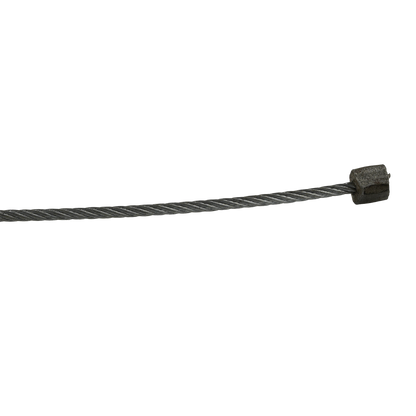 This image presents a detailed close-up of the 2 Post car hoist lock release cable's end, showcasing the swage connection. The cable has a diameter of 2mm and is 8670mm in length (excluding the swage), designed for the PK3.7OH-H model hoists. The focus is on the cable structure and its connection point.