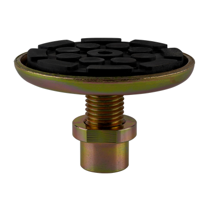 Front view of a 2 post hoist pad with a robust, textured rubber surface and a sturdy threaded base. - Screw Pad - Drop In