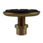 Front view of a 2 post hoist pad featuring a durable, textured rubber surface and a sturdy threaded base, ideal for car hoists. - Screw Pad - Drop In
