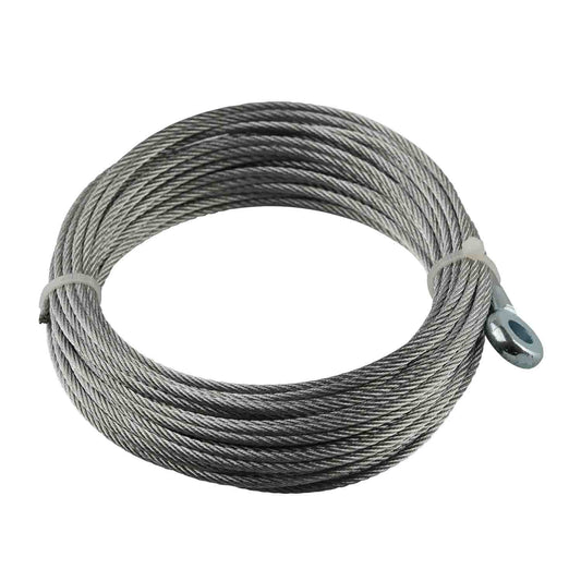 This image shows a coiled 2 post car hoist lock release cable with an 8mm eye bolt at one end. The cable has a total length of 9200mm and a diameter of 2.5mm, designed for compatibility with C/F series lifts. It is suitable for models EE-F9, EE-F10, EE-C9, and EE-C10, with a close-up focus on the neatly coiled structure and attached eye bolt.