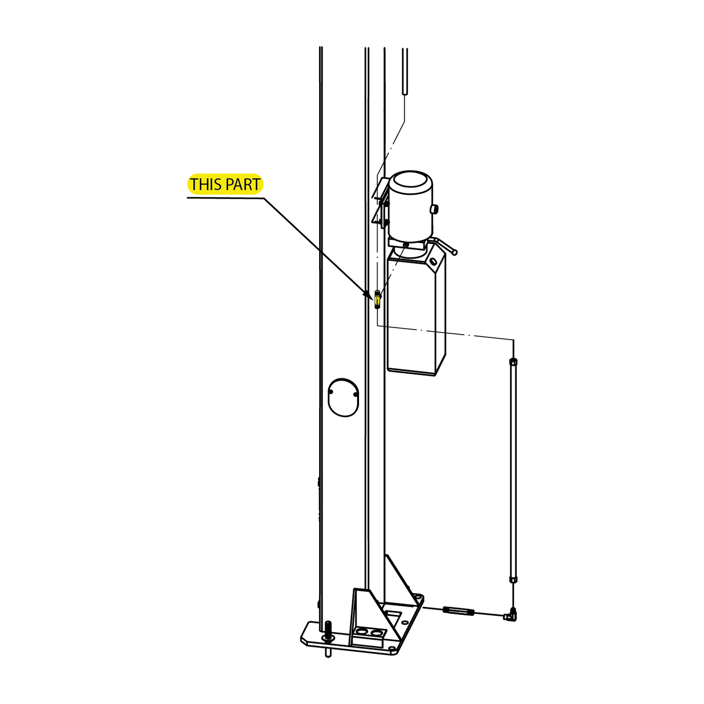 2D drawing of 30400-9051YZ showing where its placed or the location on the TL4.0OHDI Mr. Fan - MF 4.0 Ton 2 Post Overhead Hoist