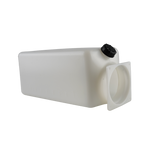 A white hydraulic oil tank lying on its side with a black cap on one end and a circular white flange on the other end. - EAE Hydraulic Oil Tank 11L