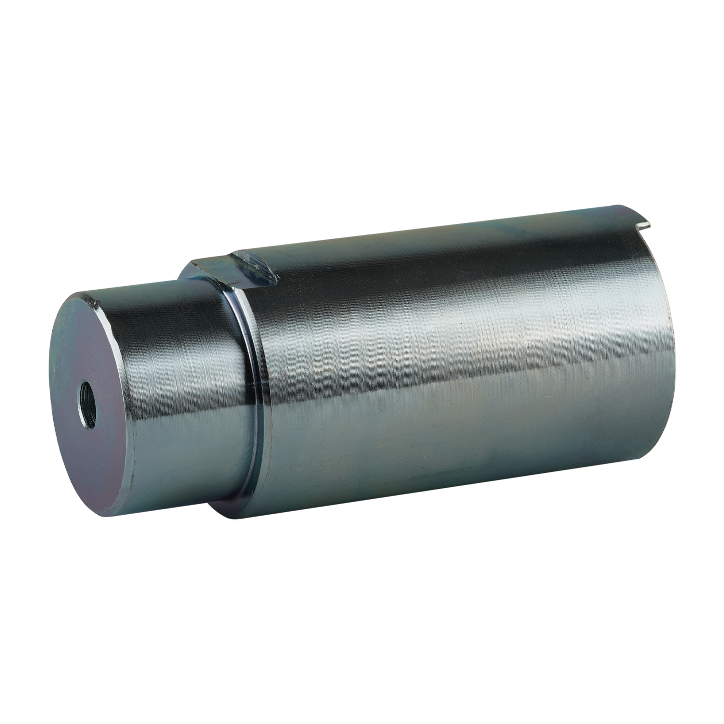 Cylindrical steel adapter laying down with a height of 100mm and a hole diameter of 50mm.