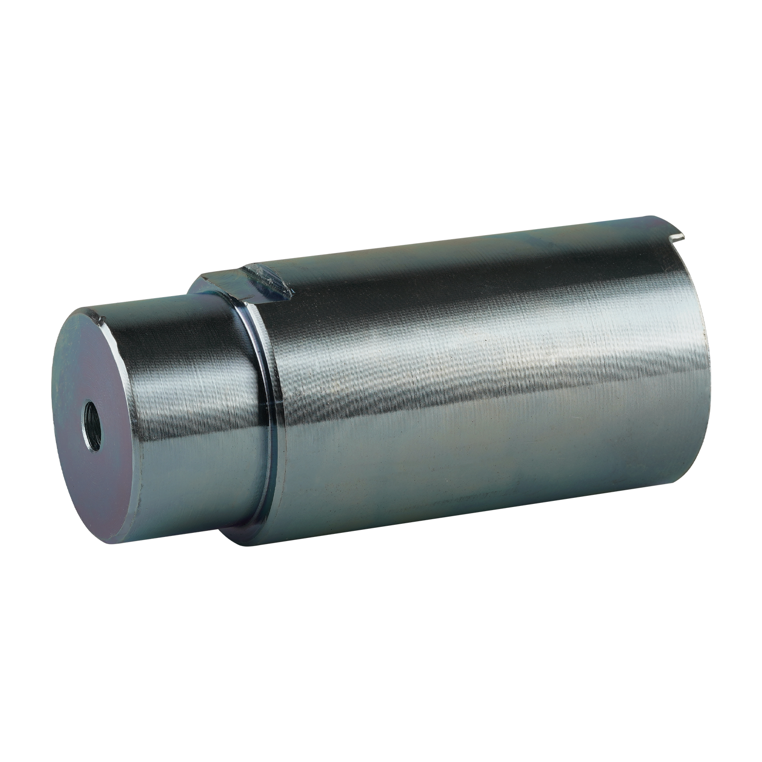 Cylindrical steel adapter laying down with a height of 100mm and a hole diameter of 50mm.