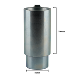 This image shows a cylindrical metal adapter with annotated dimensions. The adapter has a height of 100mm and a hole diameter of 50mm. 