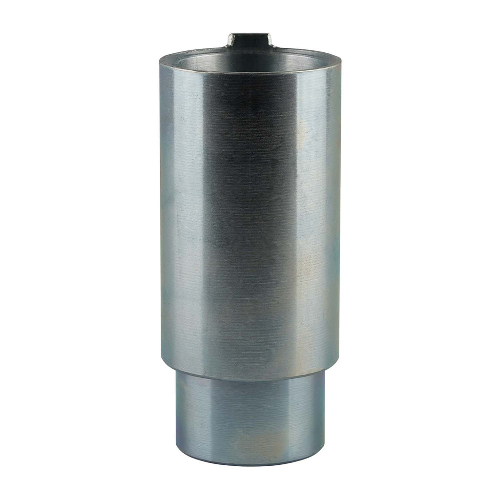 This image shows a cylindrical steel adapter with a height of 100mm and a hole diameter of 50mm.