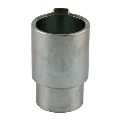 This image shows a metal adapter sleeve designed for use with car hoist pads. It has a cylindrical shape with a hollow center to accommodate a hoist arm post. The surface appears metallic, and a notch is visible at the top, likely for secure fitting. This adapter is suitable for aligning hoist pads with larger arm holes for stable vehicle lifting.